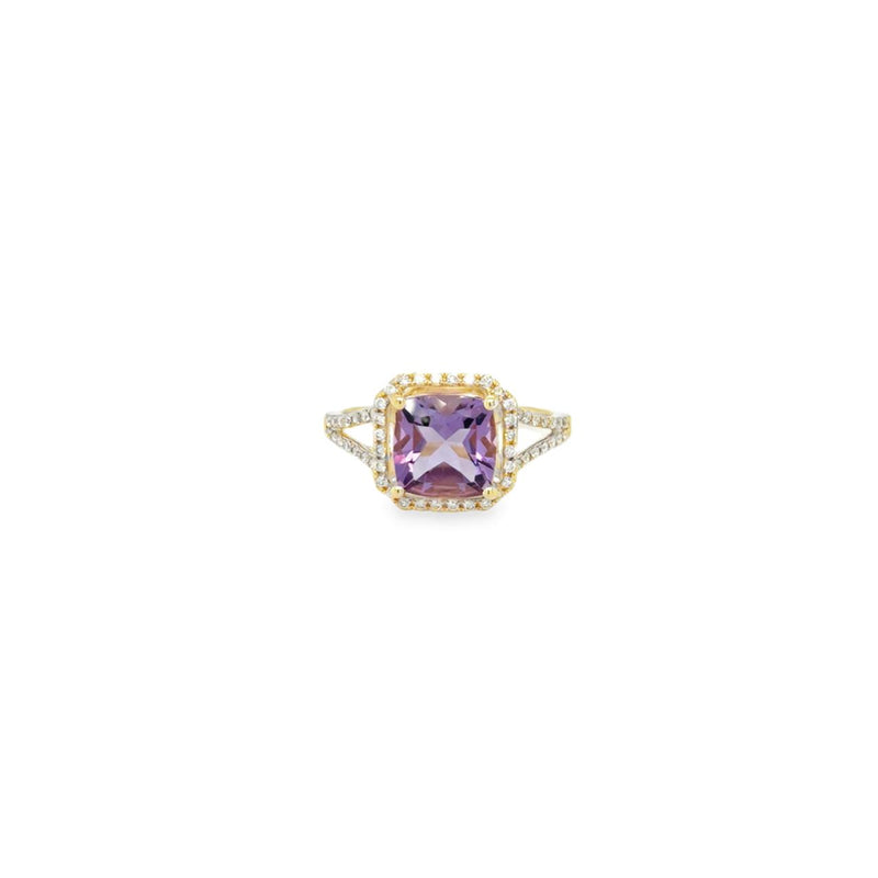 Cushion Cut Amethyst and Diamond Halo Ring