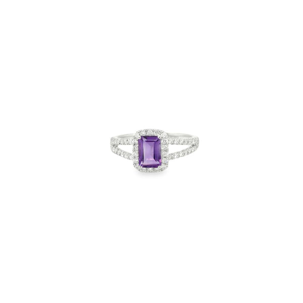 Emerald-Cut Amethyst and Diamond Ring
