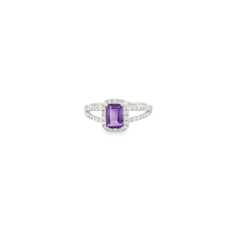 Emerald-Cut Amethyst and Diamond Ring