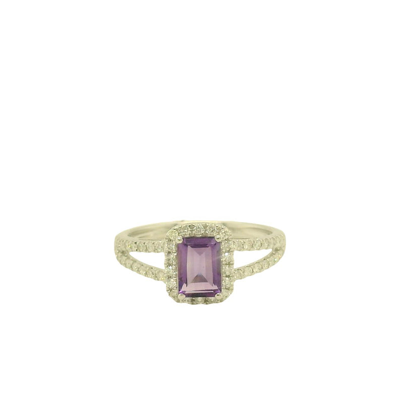Emerald-Cut Amethyst and Diamond Ring