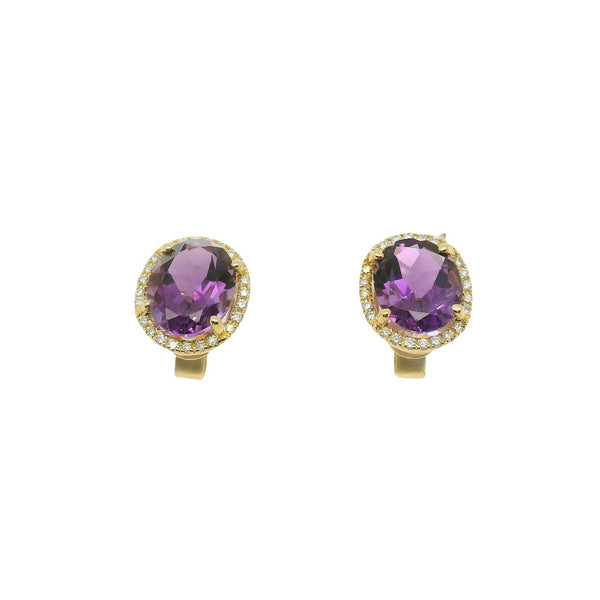Amethyst and Diamond Halo Studs