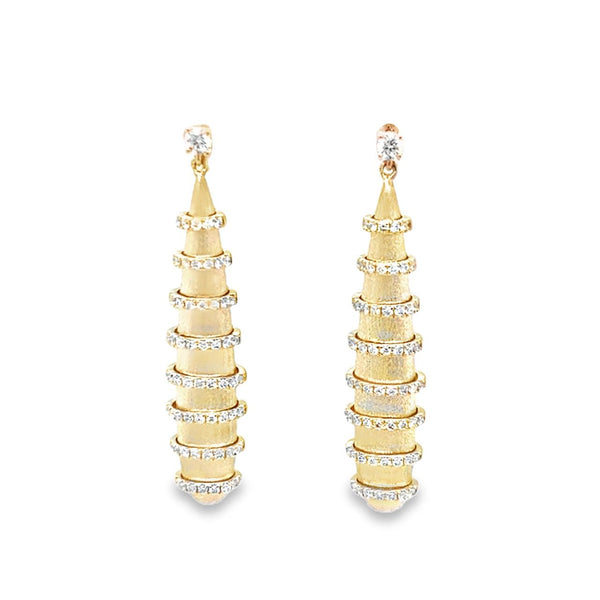 Brushed Gold Earrings Encircled with Diamonds