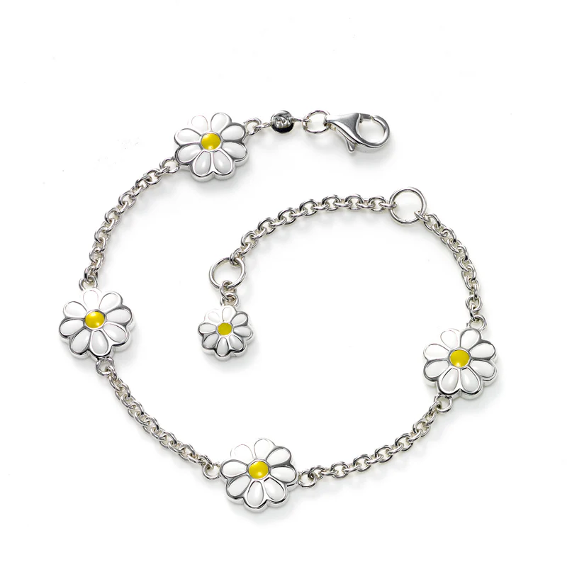 Enamel Daisy Bracelet in Silver