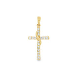 Brushed Gold Swirl Diamond Cross Pendant