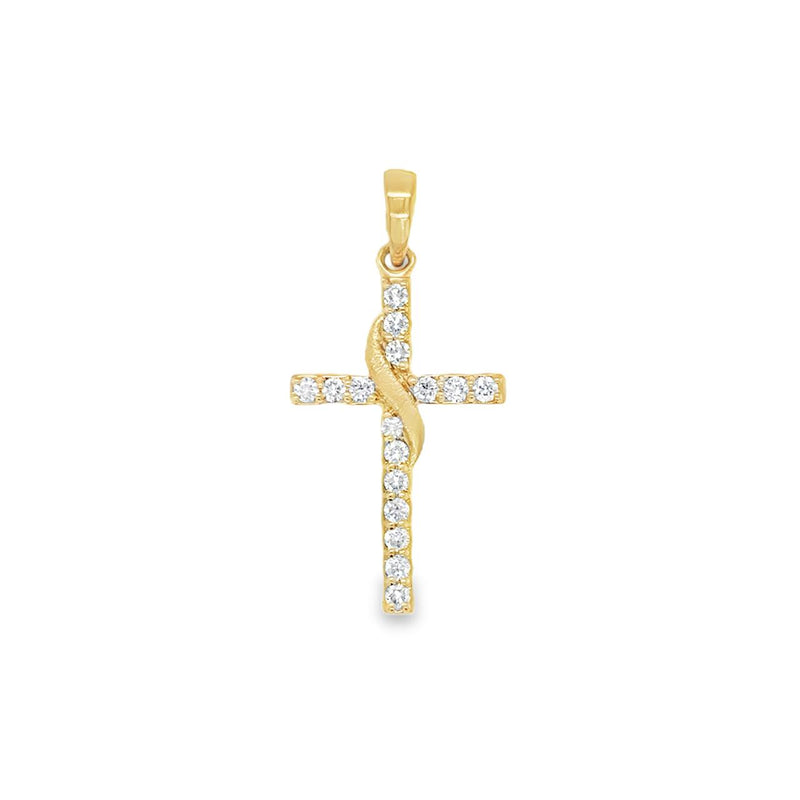 Brushed Gold Swirl Diamond Cross Pendant