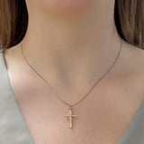 Brushed Gold Swirl Diamond Cross Pendant