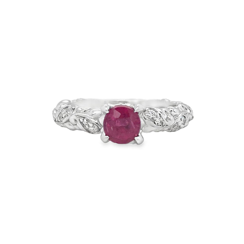 Ruby and Diamond Leaf Ring