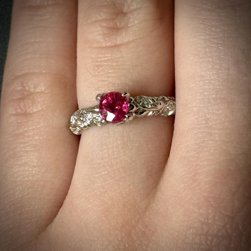 Ruby and Diamond Leaf Ring