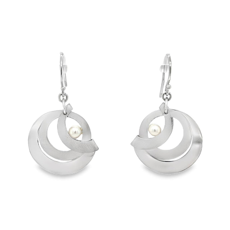 Sterling Pearl Earrings with Satin Finish