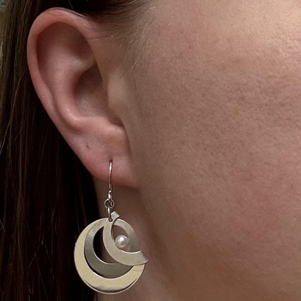 Sterling Pearl Earrings with Satin Finish