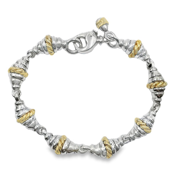 Solid Beehive Bracelet in Silver and 18K