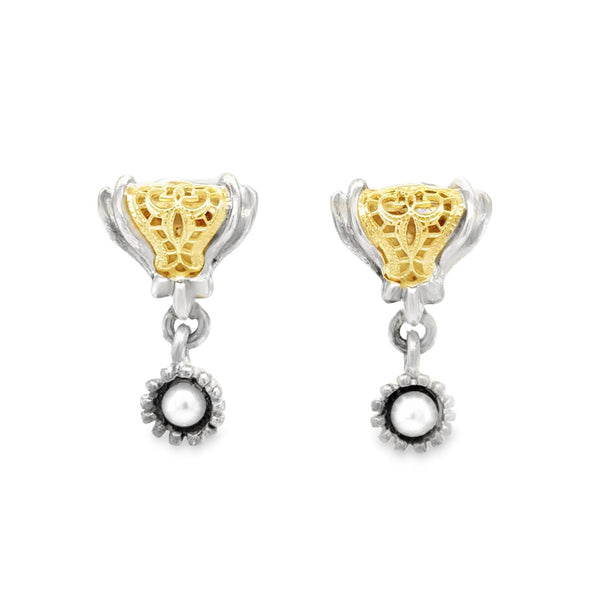 Vintage Triangular Silver and 18k Earrings