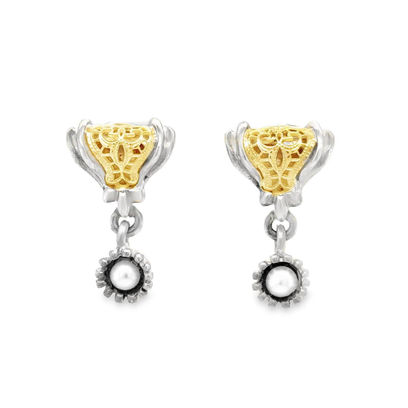 Vintage Triangular Silver and 18k Earrings