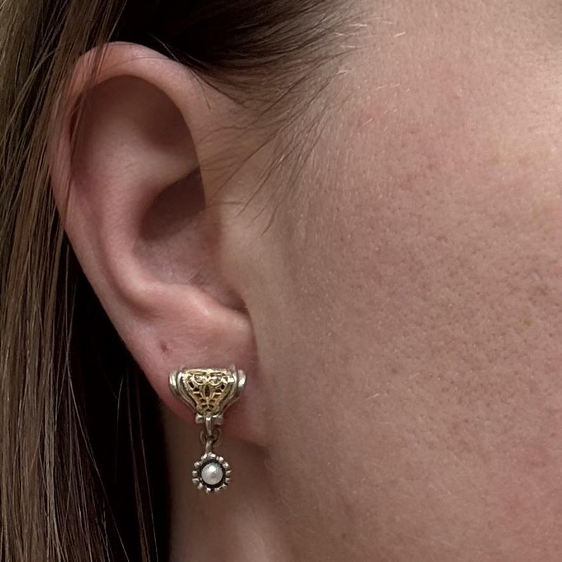 Vintage Triangular Silver and 18k Earrings