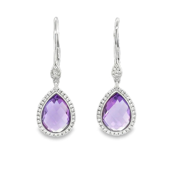 Pear Amethyst and Diamond Dangle Earrings