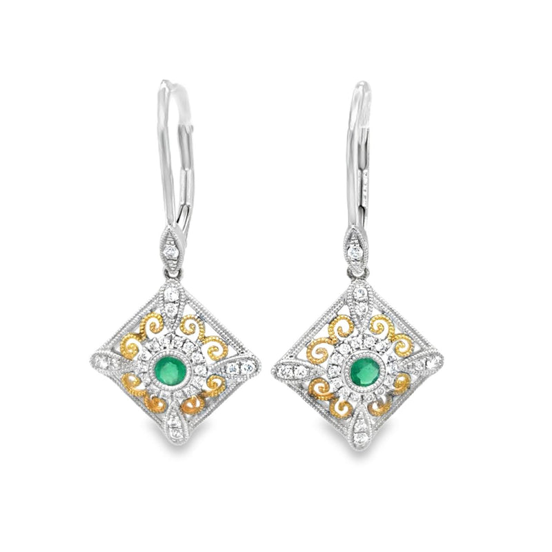 Emerald Two-Tone Filigree Earrings