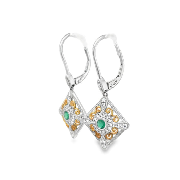 Emerald Two-Tone Filigree Earrings