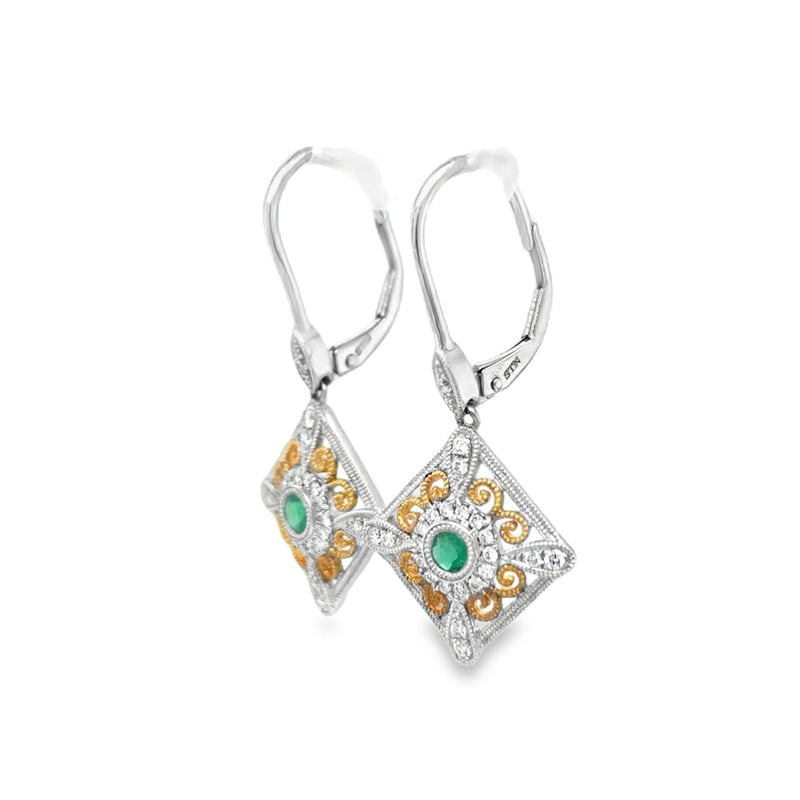 Emerald Two-Tone Filigree Earrings