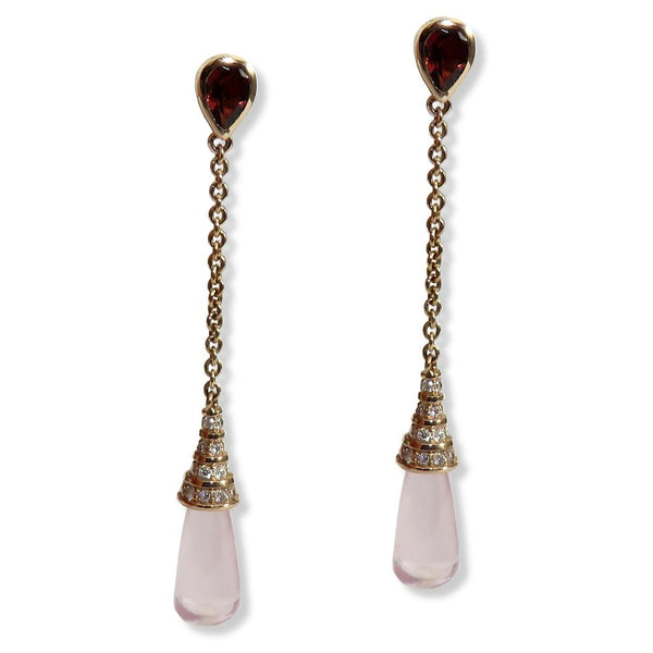 Garnet and Rose Quartz Dangle Earrings