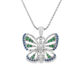 Sapphire and Tsavorite Garnet Butterfly Pendant
