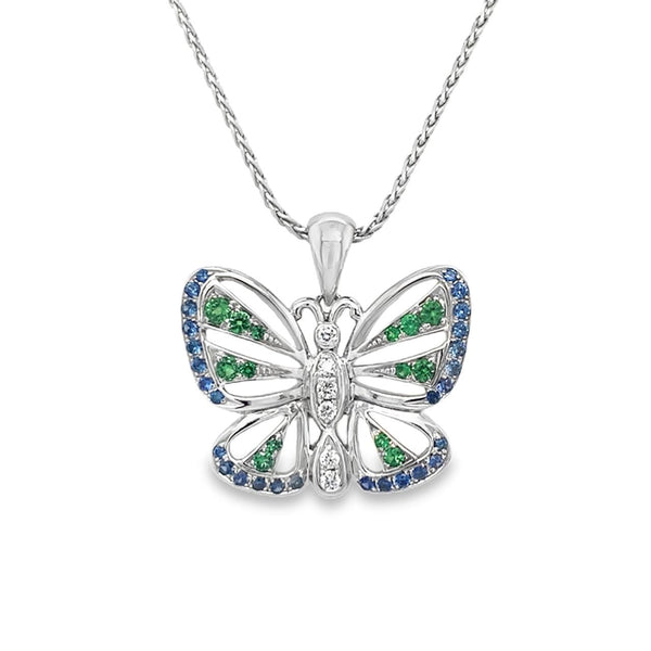 Sapphire and Tsavorite Garnet Butterfly Pendant