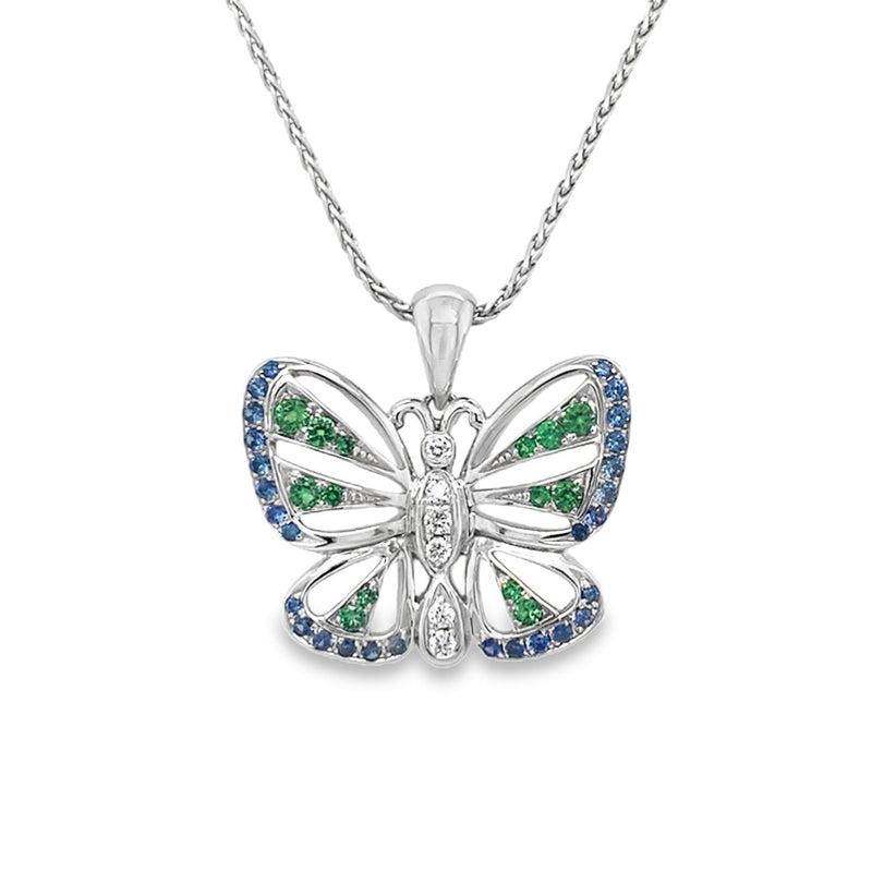 Sapphire and Tsavorite Garnet Butterfly Pendant
