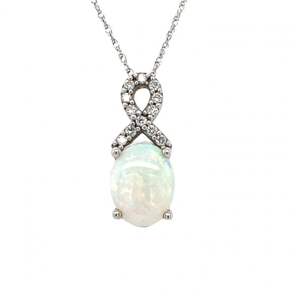 Opal Pendant with Diamond Ribbon