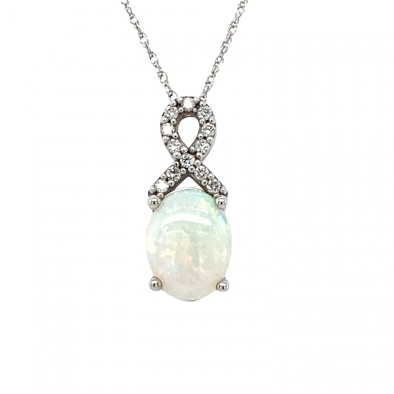 Opal Pendant with Diamond Ribbon