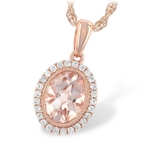 Morganite and Diamond Pendant in Rose Gold