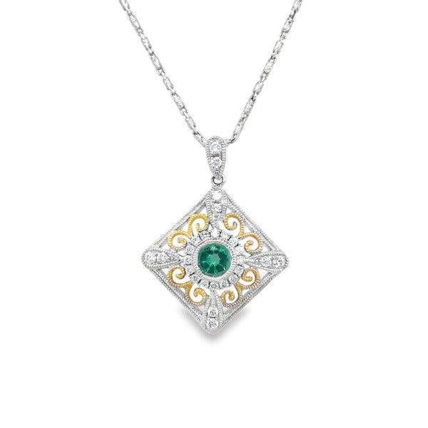 Emerald Two-Tone Filigree Pendant