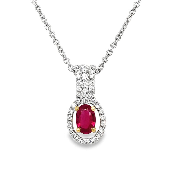 Oval Ruby Pendant in 18K White and Yellow Gold