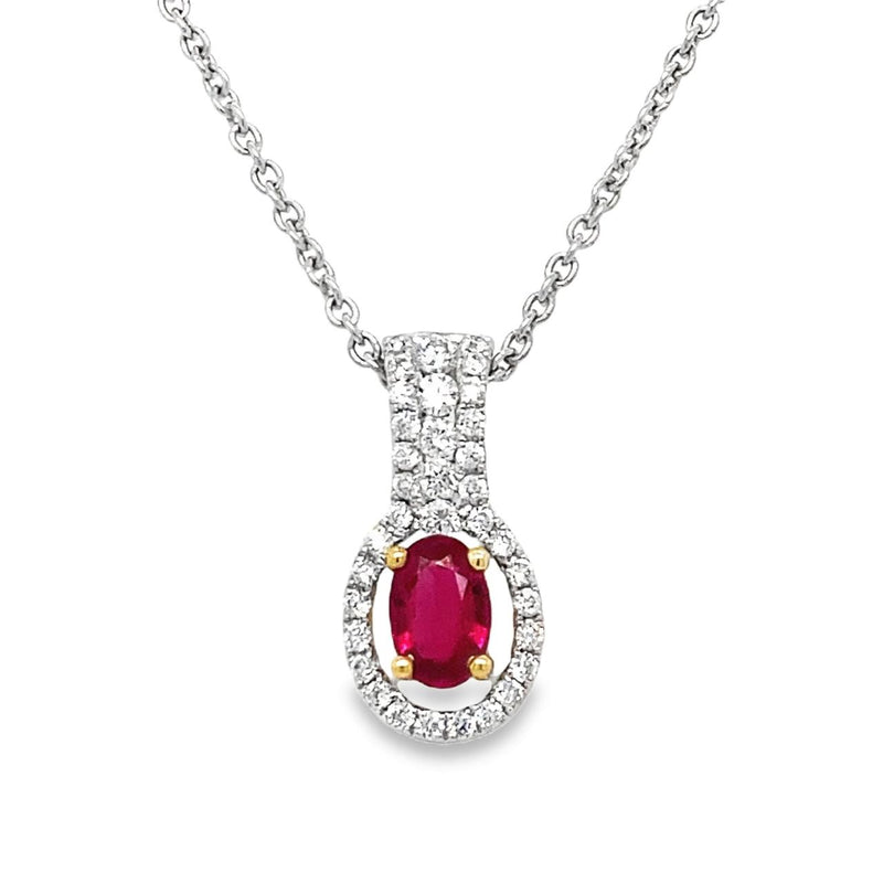Oval Ruby Pendant in 18K White and Yellow Gold