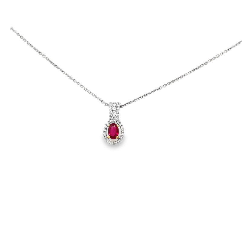 Oval Ruby Pendant in 18K White and Yellow Gold
