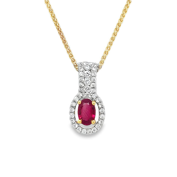 Oval Ruby Pendant in 18K White and Yellow Gold