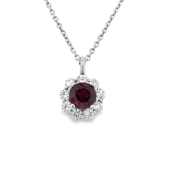 Diamond Halo and Garnet Pendant