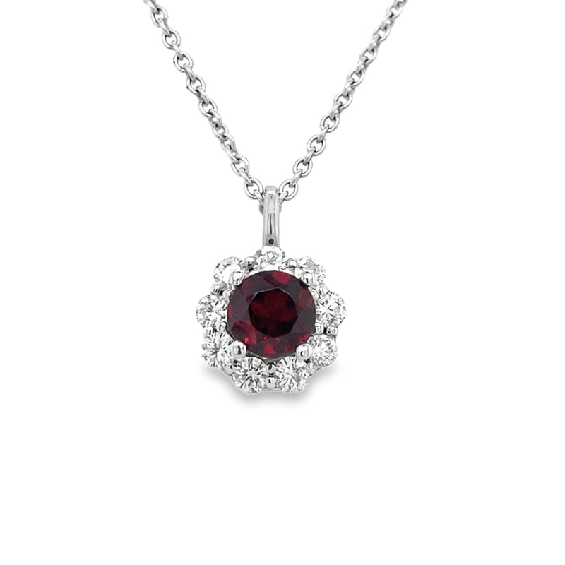 Diamond Halo and Garnet Pendant