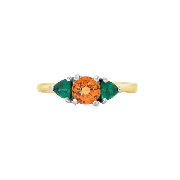 Orange Garnet and Emerald Ring in 18kt
