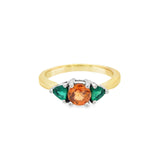 Orange Garnet and Emerald Ring in 18kt