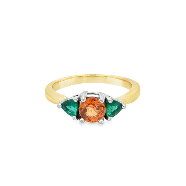 Orange Garnet and Emerald Ring in 18kt