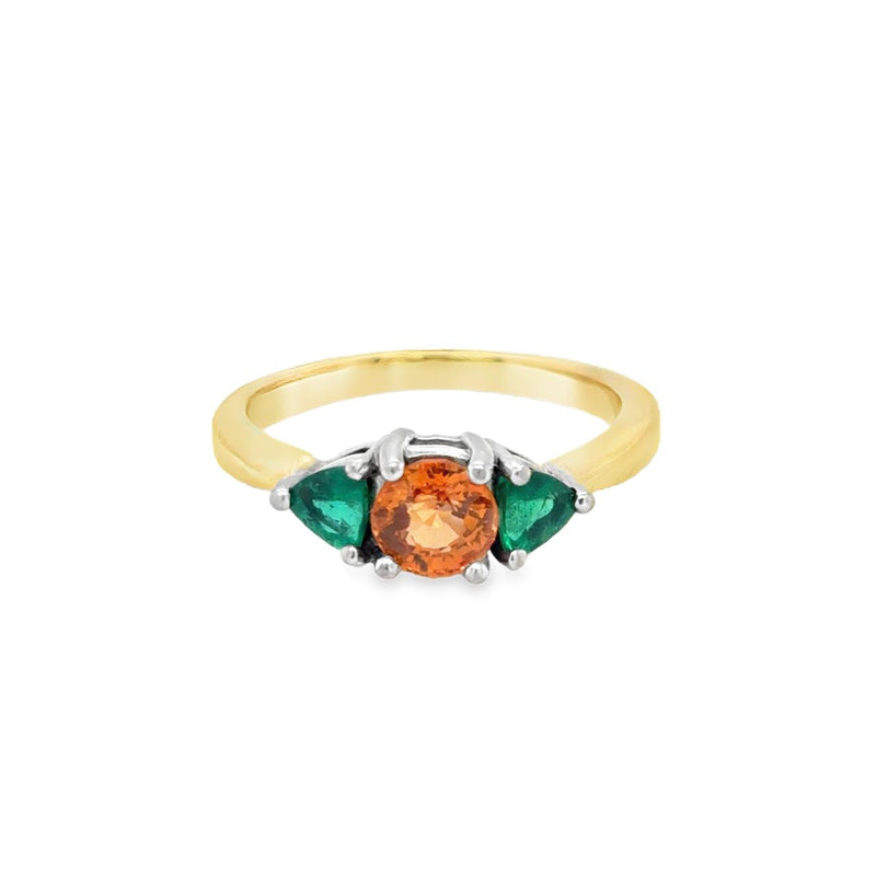 Orange Garnet and Emerald Ring in 18kt