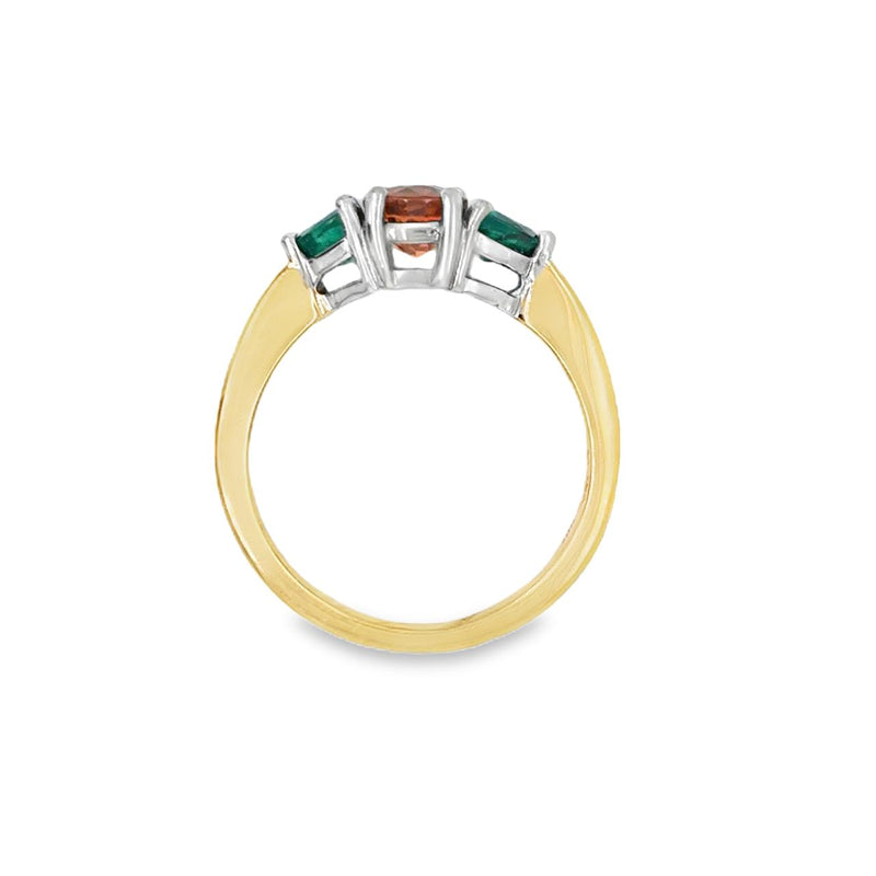 Orange Garnet and Emerald Ring in 18kt
