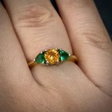 Orange Garnet and Emerald Ring in 18kt