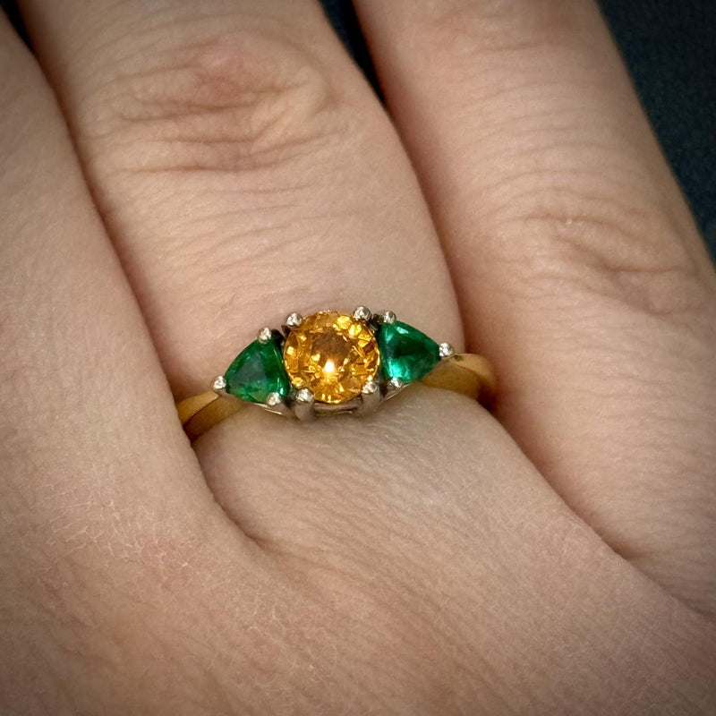 Orange Garnet and Emerald Ring in 18kt