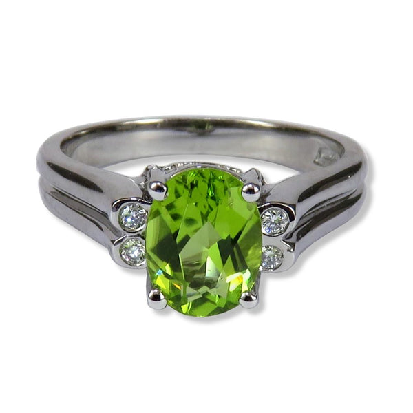 Oval Birthstone Ring with Bezel-Set Diamonds
