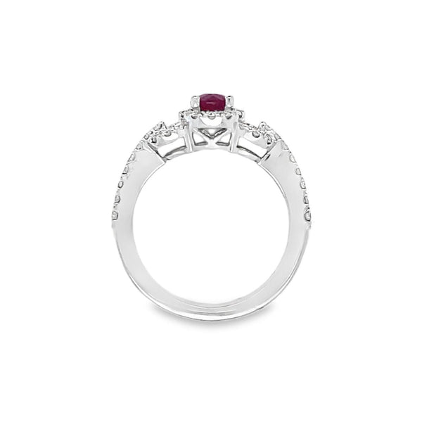 Ruby Ring with Halo and Split Shank