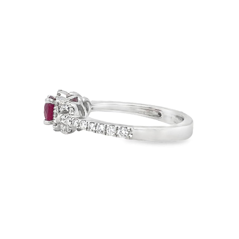 Ruby Ring with Halo and Split Shank