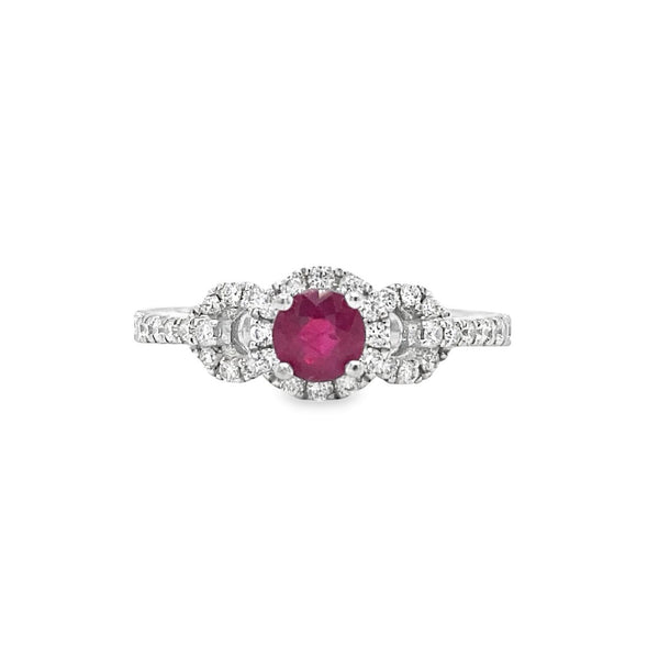 Ruby Ring with Halo and Split Shank
