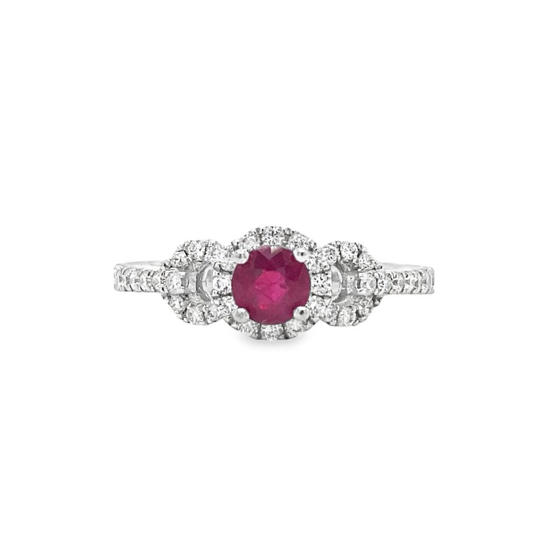 Ruby Ring with Halo and Split Shank