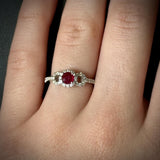 Ruby Ring with Halo and Split Shank