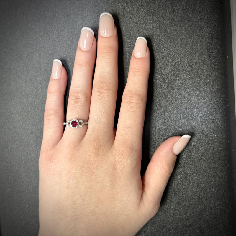Ruby Ring with Halo and Split Shank